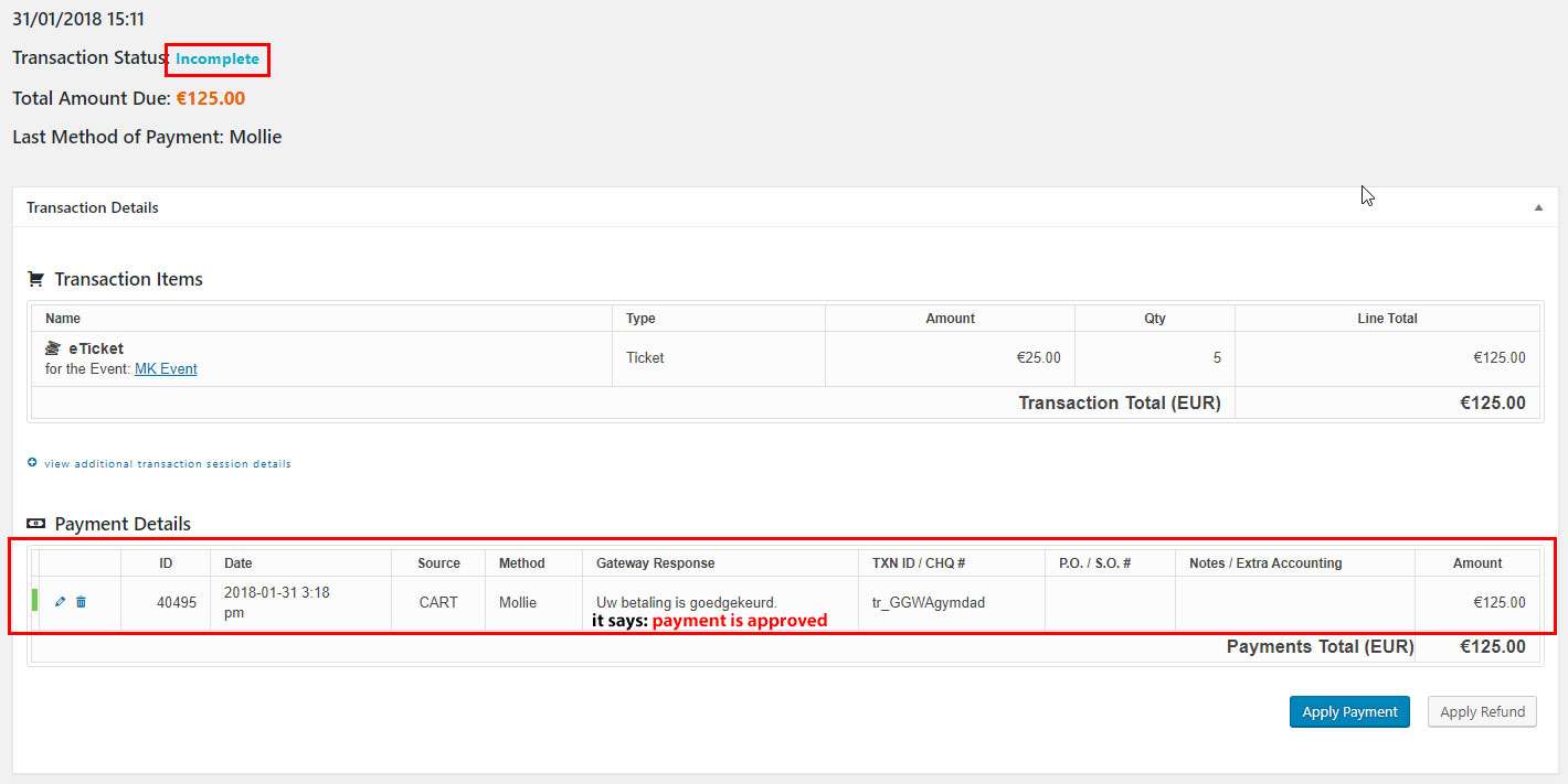 Unvollständige Transaktionen